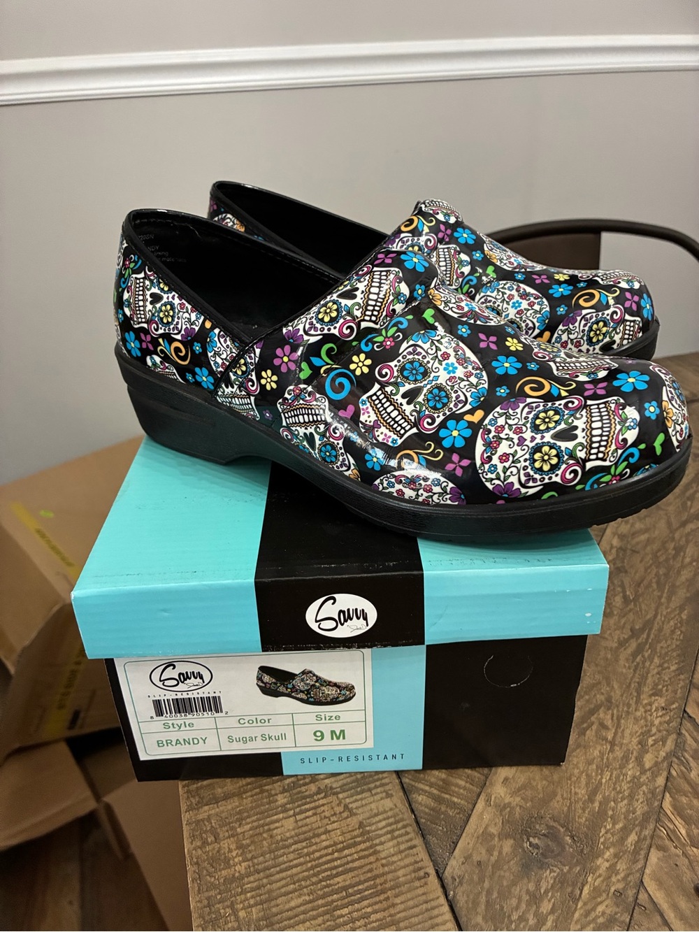 Savvy Brand Sugar Skull Clogs in Black Multi